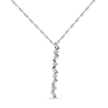 14K White Gold 0.15ct Crystal Drop Diamond Pendant Chain Necklace 18" Long Wholesale